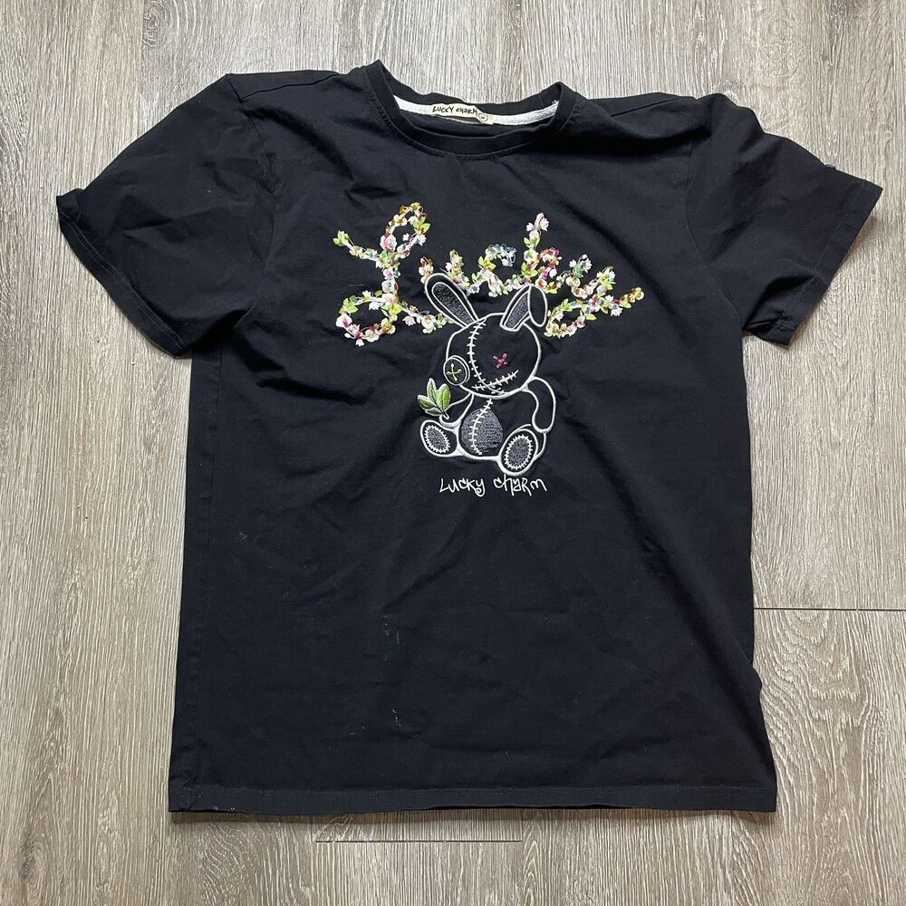 BKYS Black Keys Lucky Charm Top Men's Size M Black Embellished Tee T-shirt